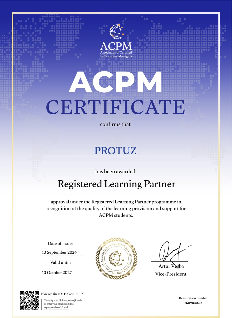 Сертификат ACPM: PROTUZ — Registered Learning Partner